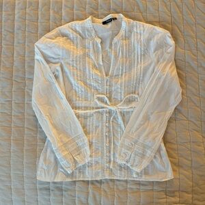 White Button Down Blouse Eyelet Tie Top